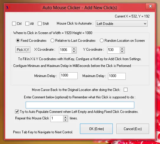 Window to Add Left, Right, Double Click and other types of Mouse Clicks to Auto Mouse Script