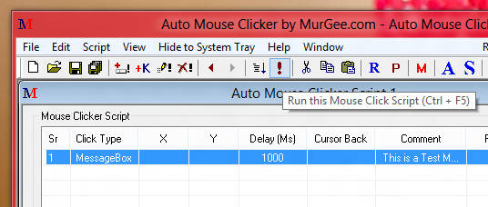 Play or Execute the Auto Mouse Script from the Editor using Ctrl + F5 or by Clicking on the Icon labelled Execute in the Toolbar